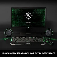 améliorer Jeu LED Ordinateur haut-parleurs avec caisson de basse, puissant 5 W pilotes et contrôle de volume en ligne – Green Lights, Alimenté par USB 2.0, connexion de 3,5 mm pour ordinateur de burea