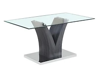 K-Living Shelly Ensemble de salle à manger 5 pièces avec plateau en verre trempé et table de base chromée avec chaises en velours bleu (1 table et 4 chaises)