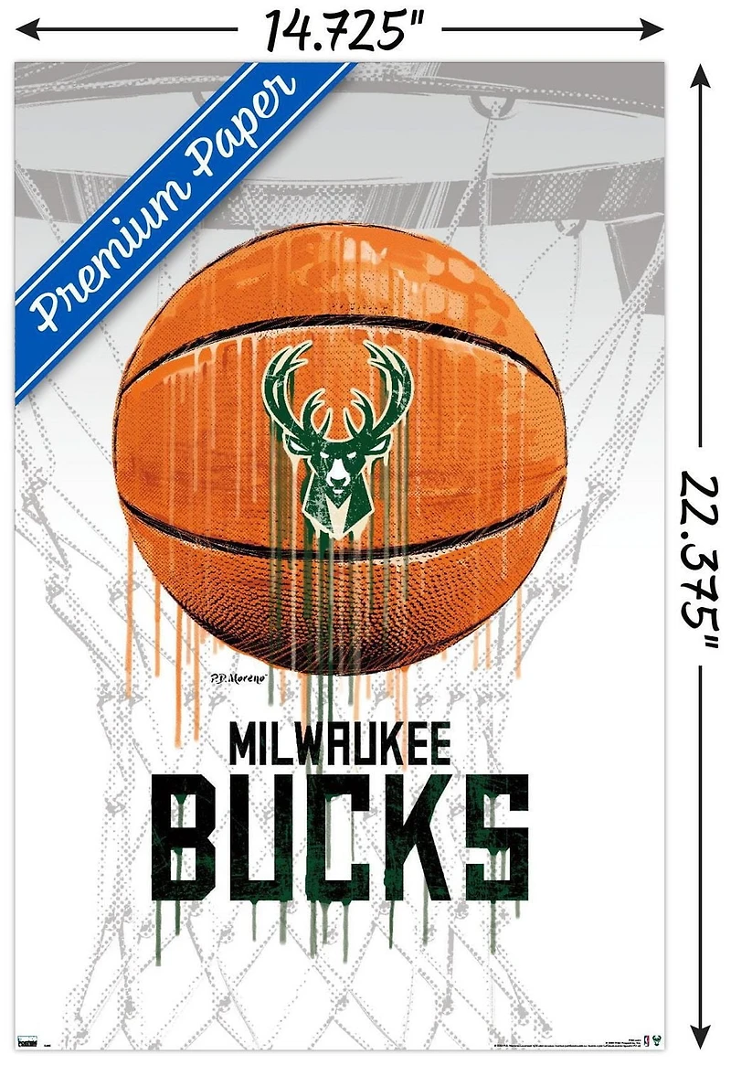 NBA Milwaukee Bucks - Drip Ball 20 Wall Poster, 22.375" x 34" Framed
