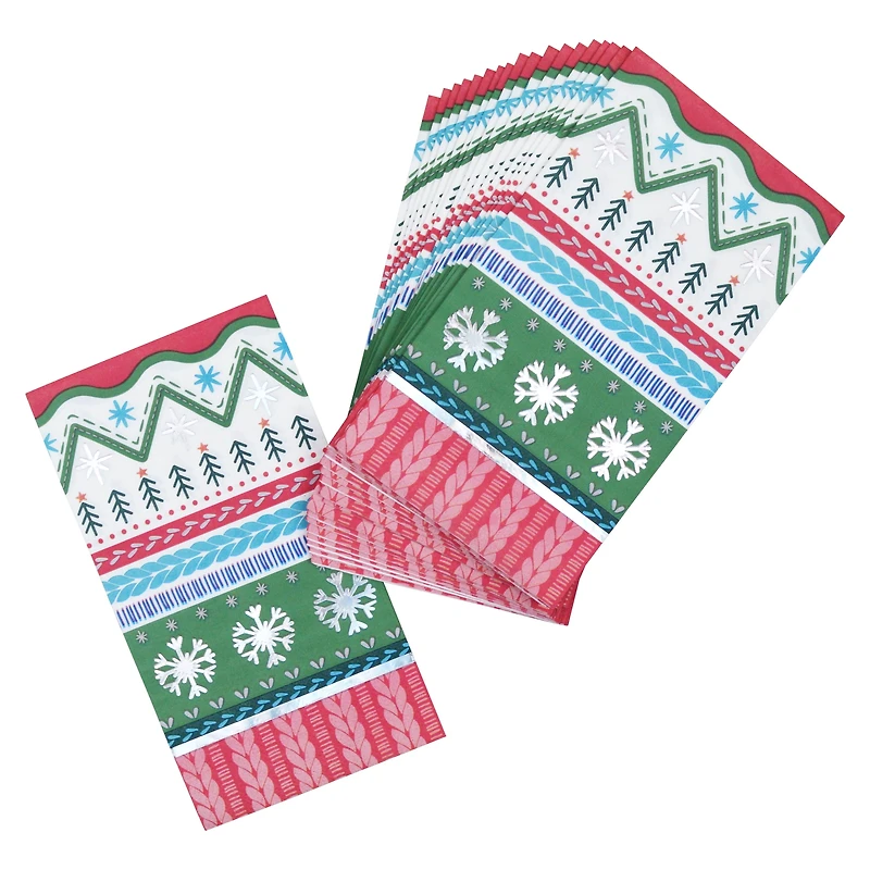 Serviettes de table de Noël multicolores effet métallisé – Ville de guirlandes, 32,8 x 40,9 cm, 20 pièces, service de table pour la maison, style vacances