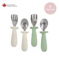 Melii ensemble cuillère et fourchette en silicone et acier inoxydable pour bébé  4 pack - menthe + creme