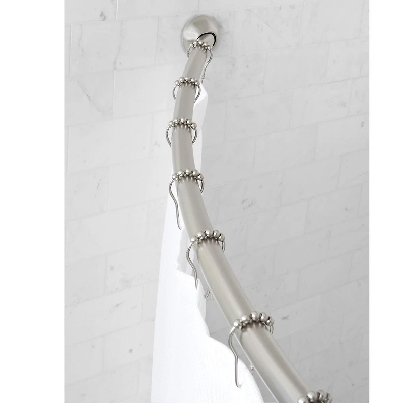 Mainstays Smart Rods Permanent-Mount Curved Shower Rod, 48" to 72", Brushed Nickel