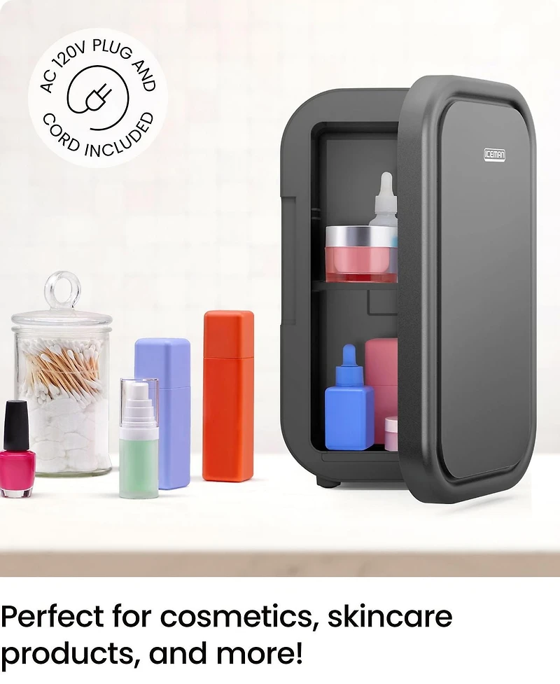 ICEMAN Portable Mini Fridge w/ 8 355 ml (12oz) Can Capacity, Cools and Heats, Car Plug Included - Black, New