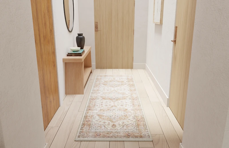 Mainstays Tapis coureur d’appoint lavable à motif dentelle embossée pour le couloir et la Cuisine, Adulte, ivoire et gris, 2 x 6 pi