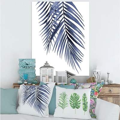 Designart Blue Palm Leaves Abstract Tropical Branches Canvas Wall Art