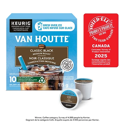 Capsules K-Cup de café infusé sur glace noir classique Van Houtte, torréfaction moyenne, 10 unités 10 unités