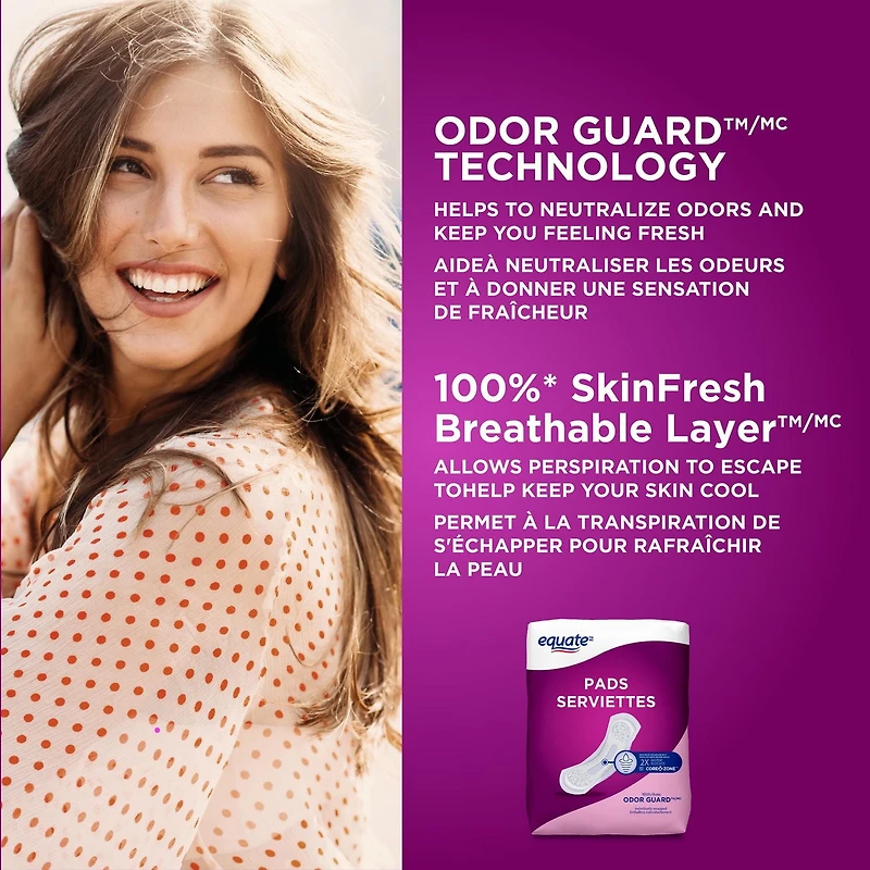 Serviettes à contrôle de la vessie absorption modérée d'Equate 66 serviettes, longueur ordinaire