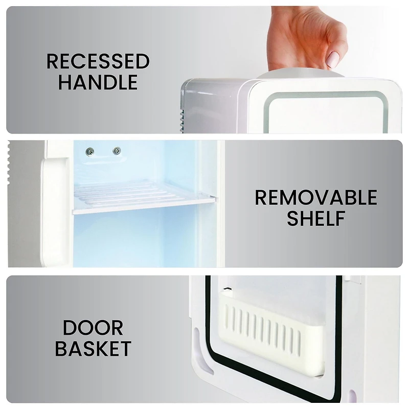 Koolatron Refroidisseur/Frigo LED Miroir, 6L (6,3 Quarts) pour Cosmétiques, Boissons, Nourriture ou Médicaments