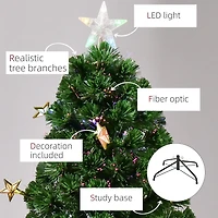 HOMCOM 5 Feet Prelit Artificial Christmas Tree with Fiber Optic LED Light, Holiday Home Xmas Decoration, Green