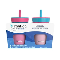Gobelet antidéversement pour enfants Contigo Leighton en acier inoxydable avec paille, 354 ml, azalée et fraise