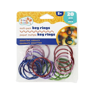 TINY HANDS Porte-clés, couleurs assorties – 20 un. paquet d'artisanat (âge 5+) KEY RINGS ASST 20PCS