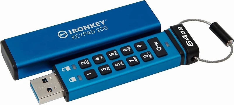 Kingston Ironkey Keypad 200 USB-A Clé USB cryptée 64 Go | Indépendant du système d'exploitation | FIPS 140-3 niveau 3 | XTS-AES 256 bits | Protection BadUSB et Brute Force | Option multi-broches | IKK