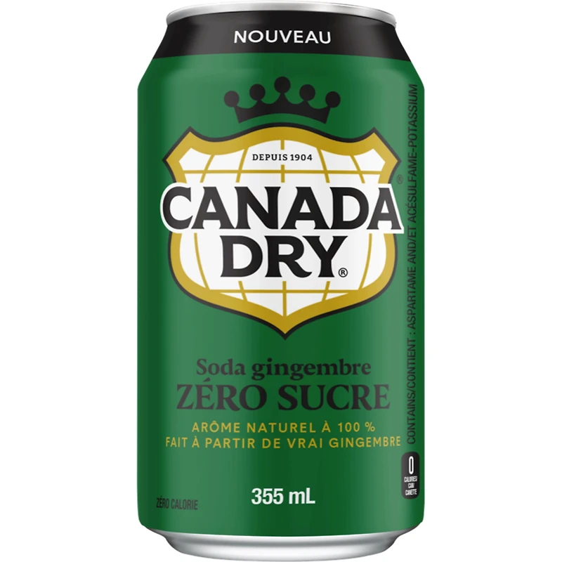 Soda Gingembre Zero Sucre Canada Dry Canette 355 mL, 12 Pack 12 x 355 mL