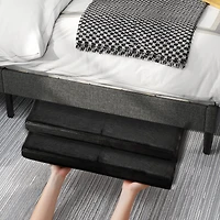 Homy Casa 2 Pack Folding Ottoman Chair with Storage, Black Faux Leather, Multipurpose Use