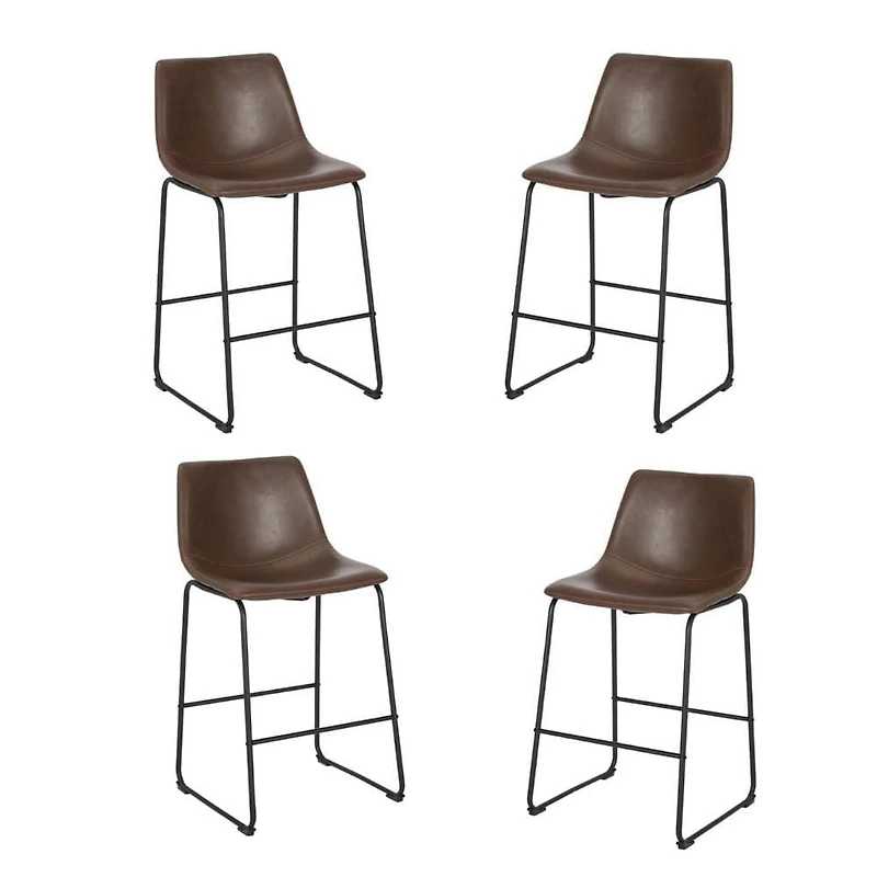 TABOURET LANDON avec cuir PU et structure en acier thermolaqué noir mat ENSEMBLE DE 4