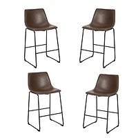 TABOURET LANDON avec cuir PU et structure en acier thermolaqué noir mat ENSEMBLE DE 4