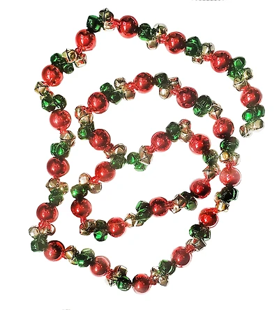 Guirlande de clochettes Holiday Time de 6 pi rouge, verte et dorée avec perles décoratives