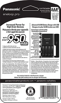 Panasonic Eneloop Advanced Battery Charger with USB Charging Port and 4AAA eneloop pro High Capacity Rechargeable Batteries