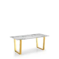 Rectangular Marble Dining Table with stainless steel polished gold base, Modern designe