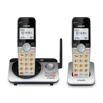 VTech Téléphone sans fil à 2 combinés à portée étendue DECT 6,0 avec répondeur CS5229-2 (argent/noir)