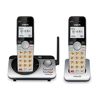VTech Téléphone sans fil à 2 combinés à portée étendue DECT 6,0 avec répondeur CS5229-2 (argent/noir)