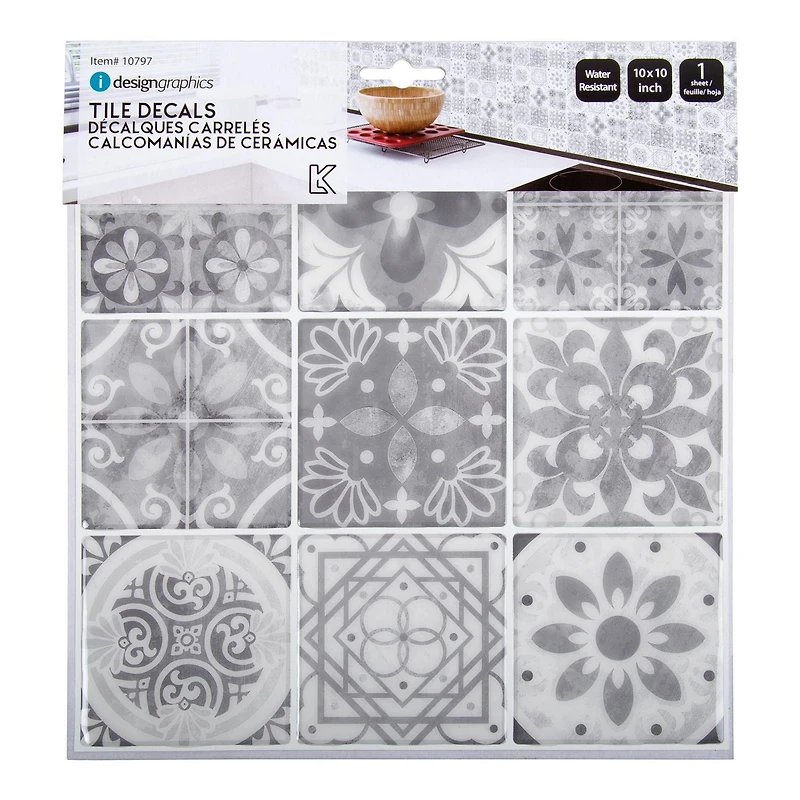 Truu Design Tuiles murales auto-adhésives Peel and Stick Accent Unique, 10 x 10 pouces, gris, 6 pièces