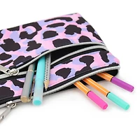 Pen+Gear Leopard Print Pencil Pouch in Purple with 2 Zip Compartments
