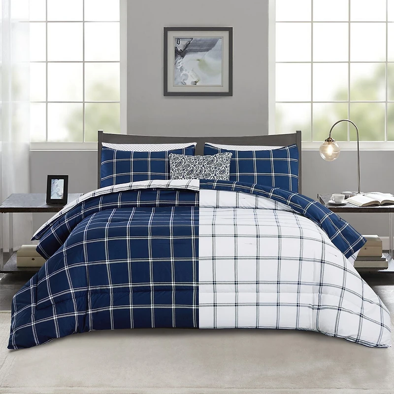Chaps 8-Piece Plaid Bedding Comforter Set - Bed in a Bag, Double - Queen