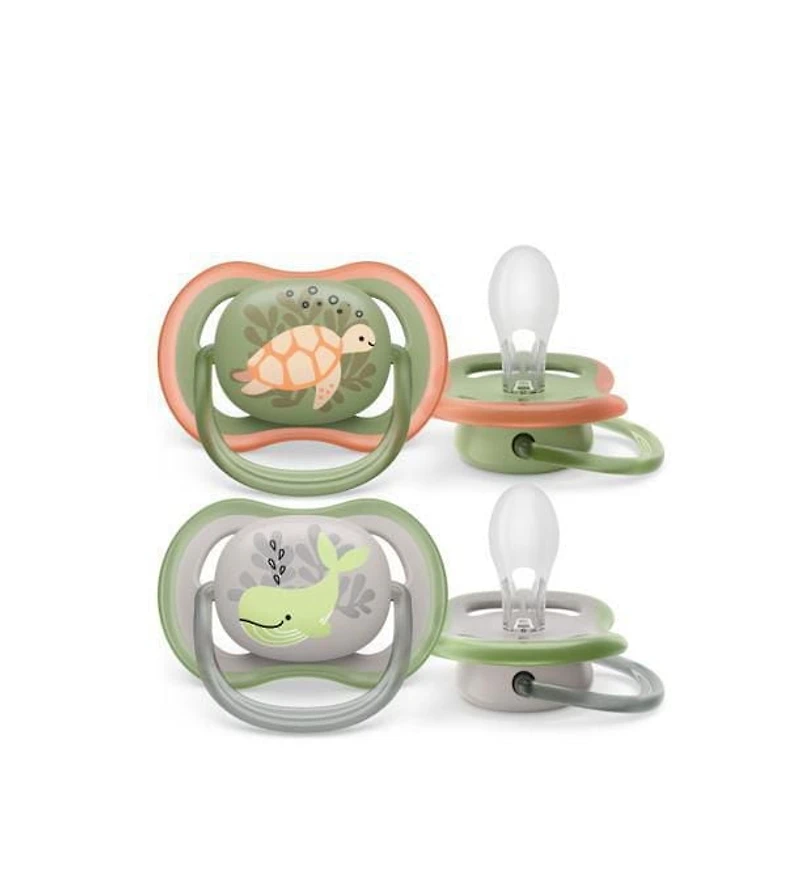 Philips Avent Ultra Air Pacifier 6-18m, orange turtle / green whale, 2 pack, SCF085/60, Avent Ultra Air Pacifier 6-18m turtle whale 2pk