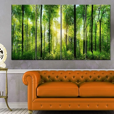 Design Art Forest with Rays of Sun Panorama Landscape Canvas Print