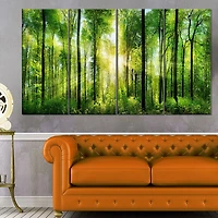 Design Art Forest with Rays of Sun Panorama Landscape Canvas Print