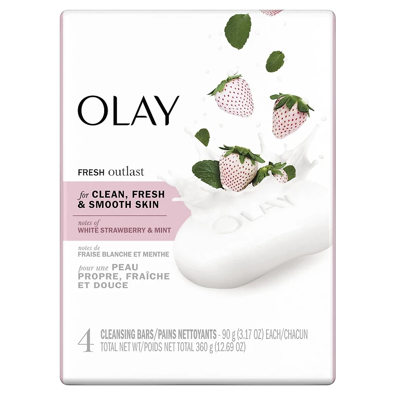 Olay Fresh Outlast Cooling White Strawberry & Mint Beauty bar, 4 bars, 90 g, White Strawberry & Mint