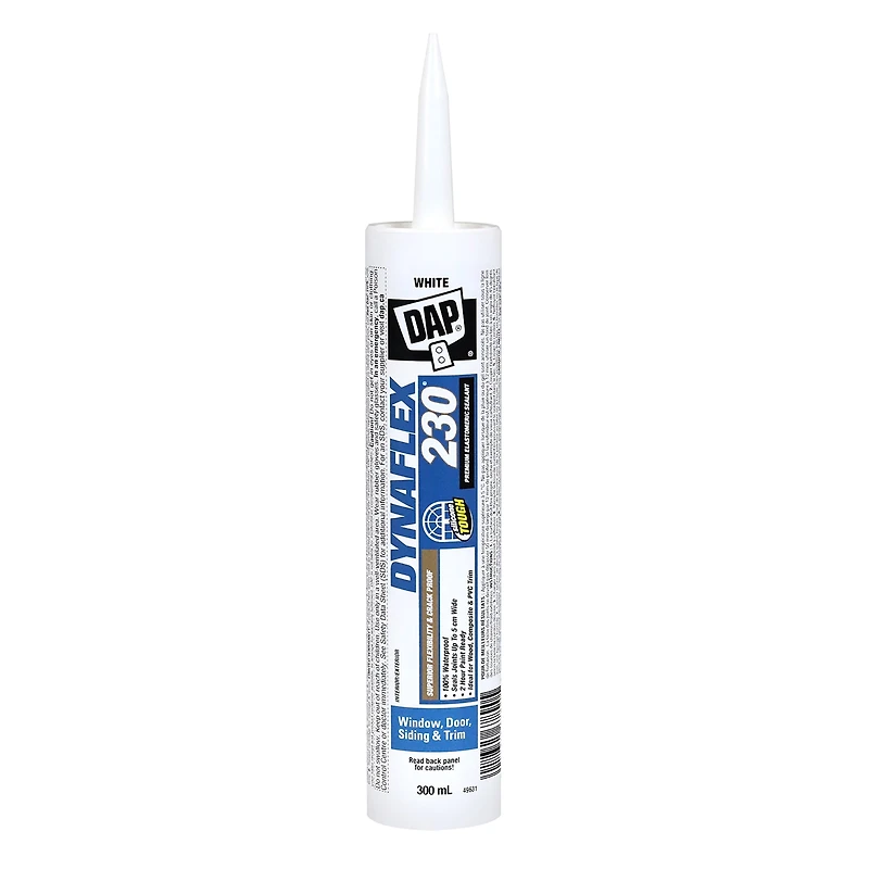 DAP Dynaflex 230® Premium Elastomeric Caulking Sealant. Advanced Latex Formula with Silicone-like Toughness, Indoor/Outdoor, Cartridge, White, 300 ml
