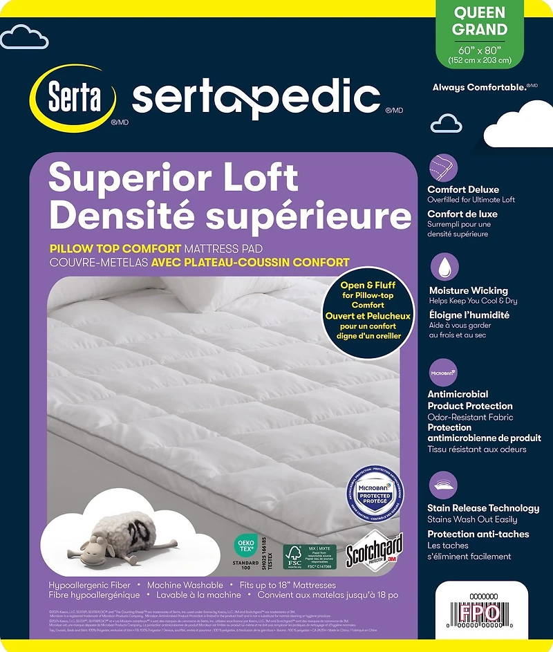 Couvre-matelas Serta Superior Loft disponible en Double, Queen et King