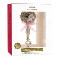 Hallmark Christmas Ornament (Baby's First Christmas Silver Baby Rattle With Pink Ribbon 2024 Premium Metal)