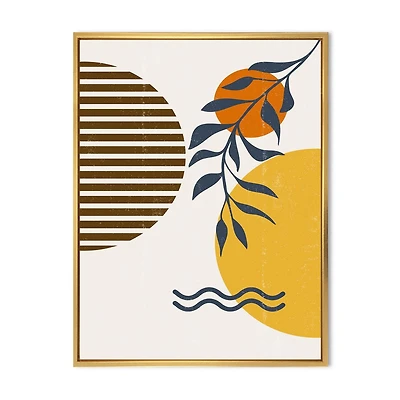 Designart Botanical Minimalist Leaf With Abstract Shapes I FLOAT FRAME WALL ART