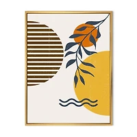 Designart Botanical Minimalist Leaf With Abstract Shapes I FLOAT FRAME WALL ART