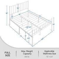 Fullfurnique Minimalist Metal Bed Frame with Vertical Bar Headboard and Footboard, Queen, White