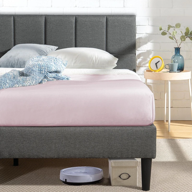 Zinus Lottie Upholstered Platform Bed Frame with Headboard, Dark Grey