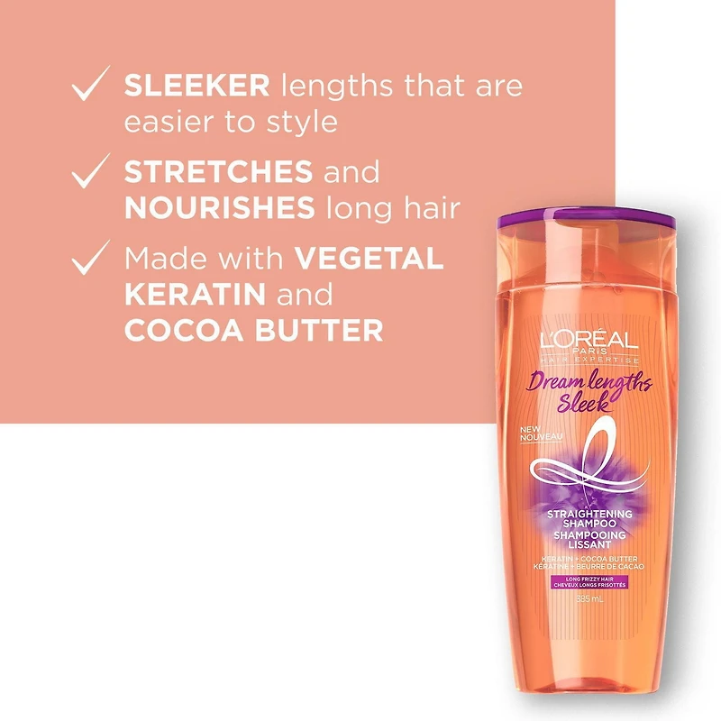 L’Oreal Paris Hair Expertise Dream Lengths Sleek Shampoo, Shampoo for Long Frizzy Hair