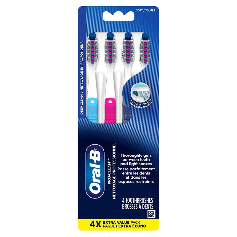 Brosse à dents Oral-B Pro-Santé Pénètre profondément souple, 4 unités