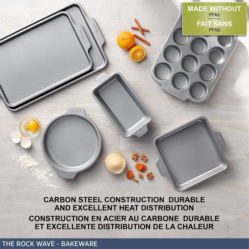 Starfrit The Rock Wave 12 Cup Non-Stick Muffin Pan - Durable Carbon Steel - Oven Safe - PFOA Free - Easy to Clean - Grey
