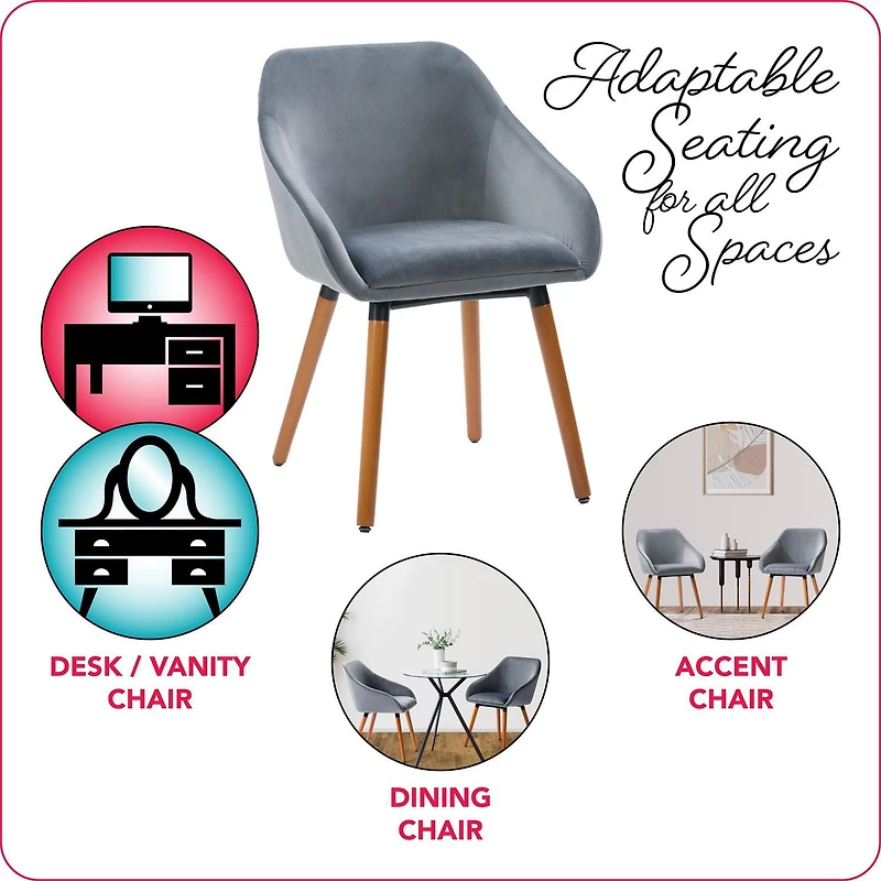 CorLiving Ayla Lot de 2 chaises d'appoint d'intérieur rembourrées en velours avec pieds en bois évasés