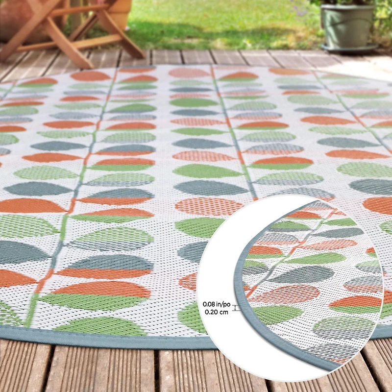 Tapis d'extérieur rond Bubble Plant, 6 pi x 7 pi, polyoléfine tissée 6 pi x 7 pi