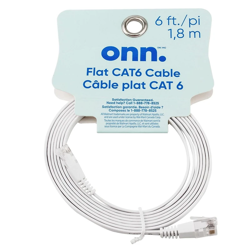 onn. 6 FT./1.8 m Flat CAT6 Network Cable