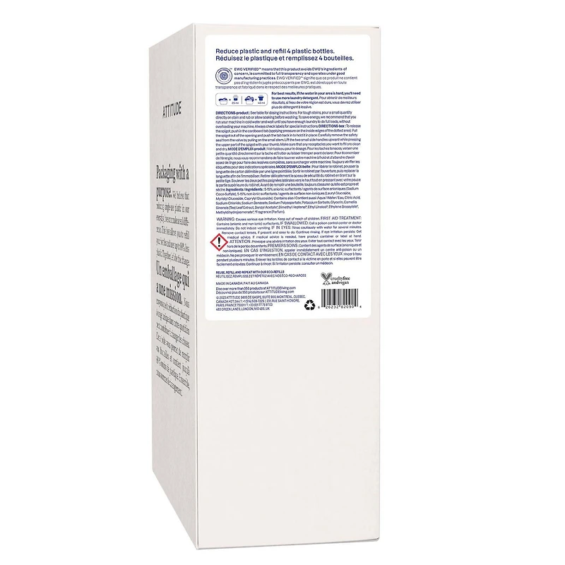 ATTITUDE nature+ technology, Laundry Detergent, Refill, Wildflowers, 160 Loads, 4L