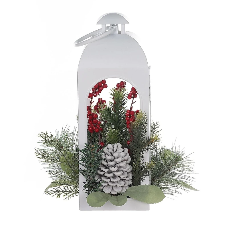 Décoration lanterne en métal blanc de Noël 38cm