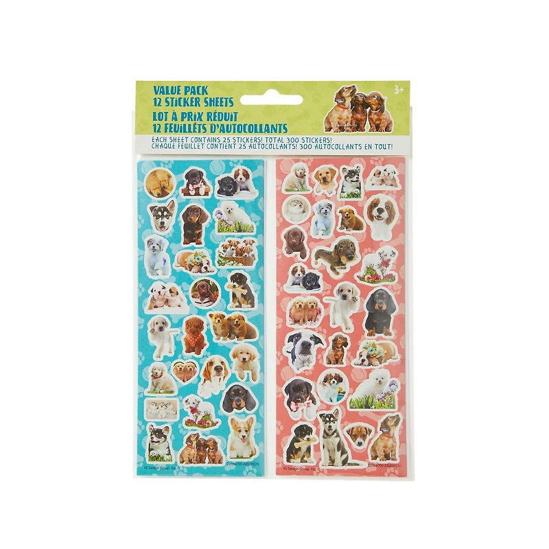 Stickerfitti Puppies Value Pack Stickers, 300 Stickers, Puppy Stickers