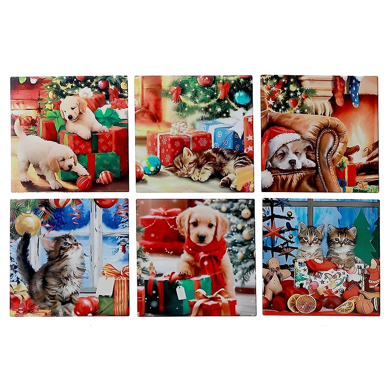 8" Square Ceramic Trivet (Cats & Dogs) (Asstd) - Set of 6