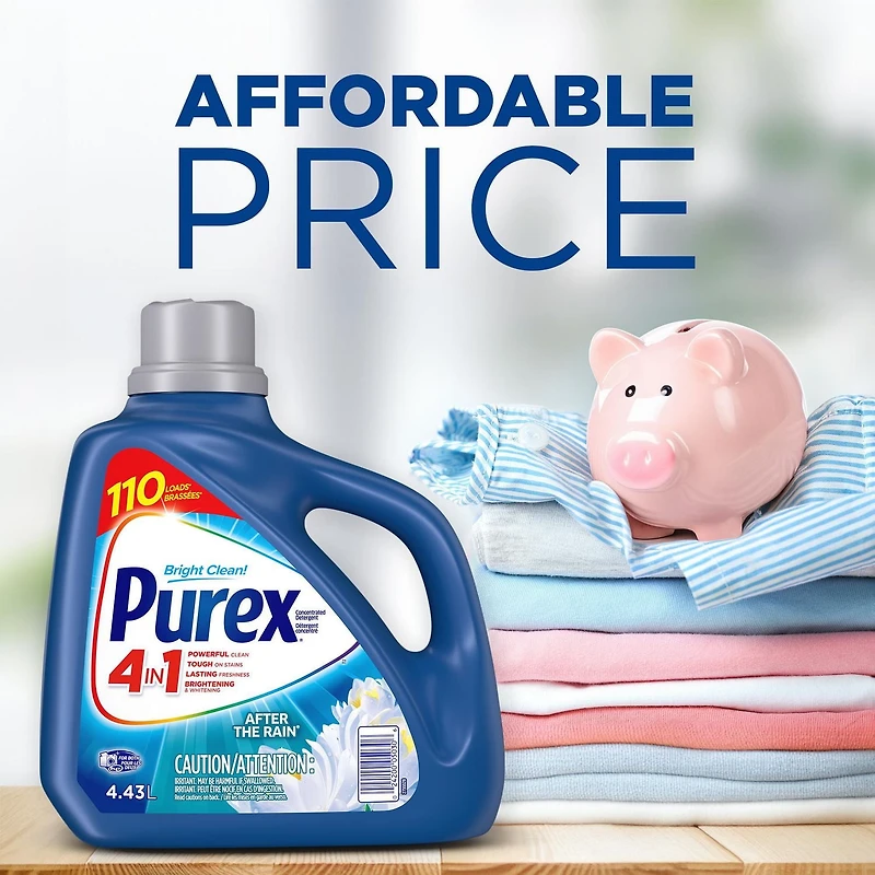 Purex 4 in 1 Concentrated Liquid Laundry Detergent, After The Rain, 4.43 Litres, 110 Wash Loads